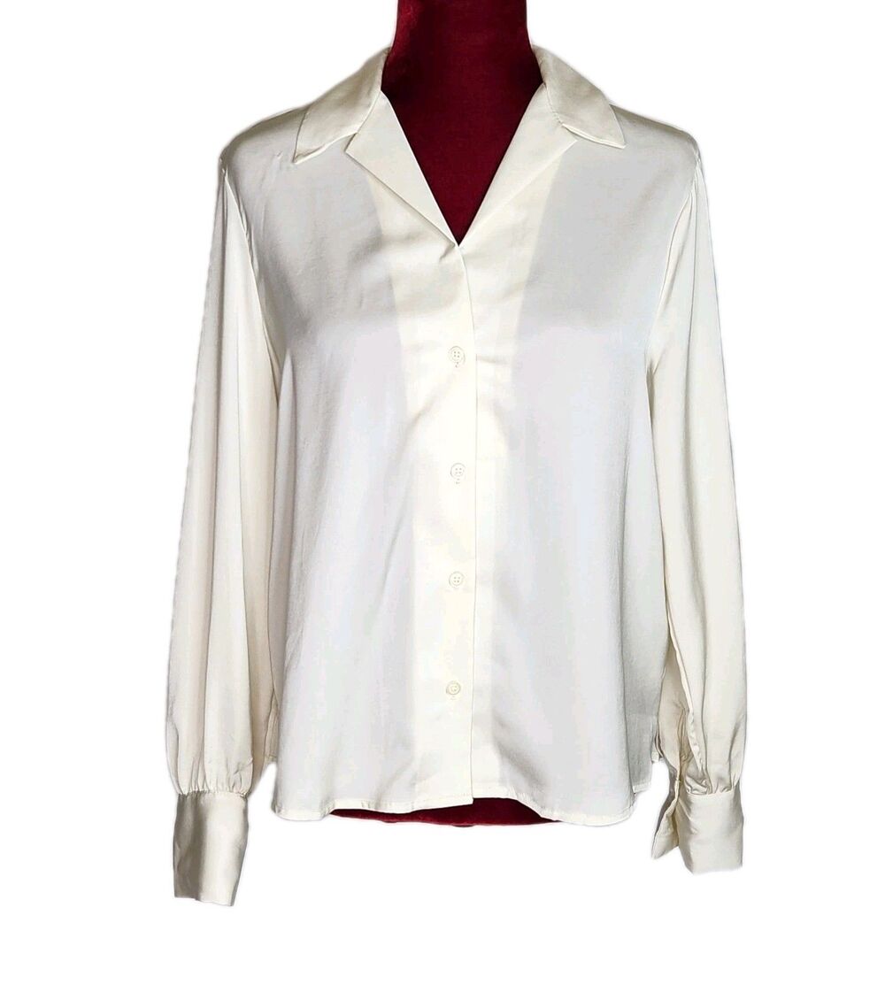 GAP Relaxed Satin Button Down Shirt Blouse Small Cream Minimalist Quiet Luxury
